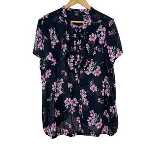 Torrid Sheer Black Floral Blouse Top Plus Size 3X Pink Feminine Career Casual